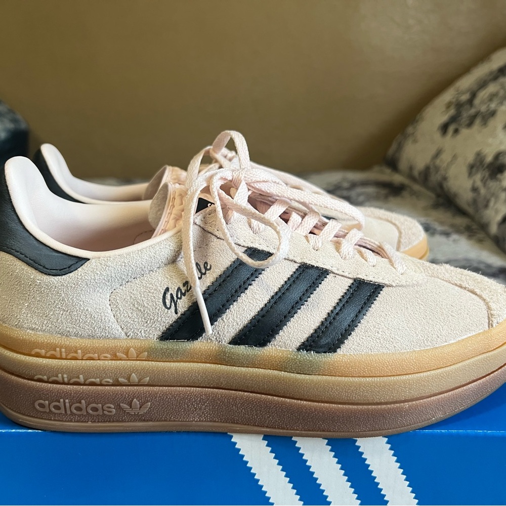 Adidas Blush and Black Sneakers with Iconic Stripes